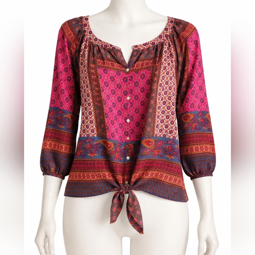 Medium Fig & Flower Patchwork Boho Multicolor Tie… - image 2